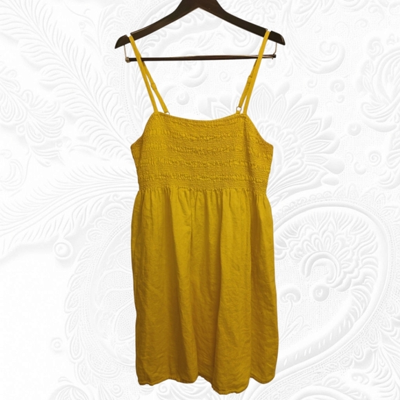 Universal Threads Yellow Linen Smocked Bodice Spaghetti Strap Dress  - Picture 1 of 2